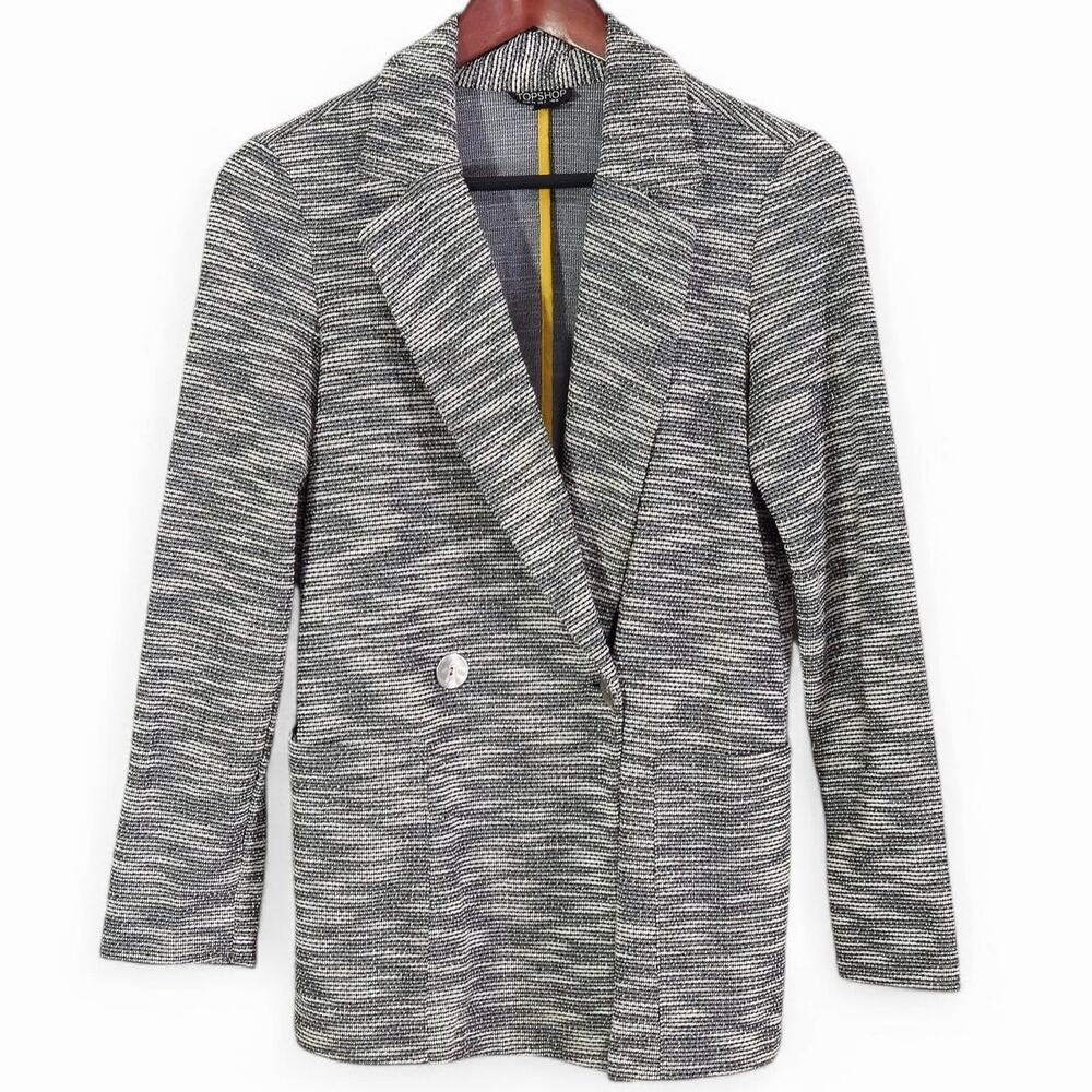 Topshop Longline Blazer Gray Size 6 Modern Classic Workwear Chic